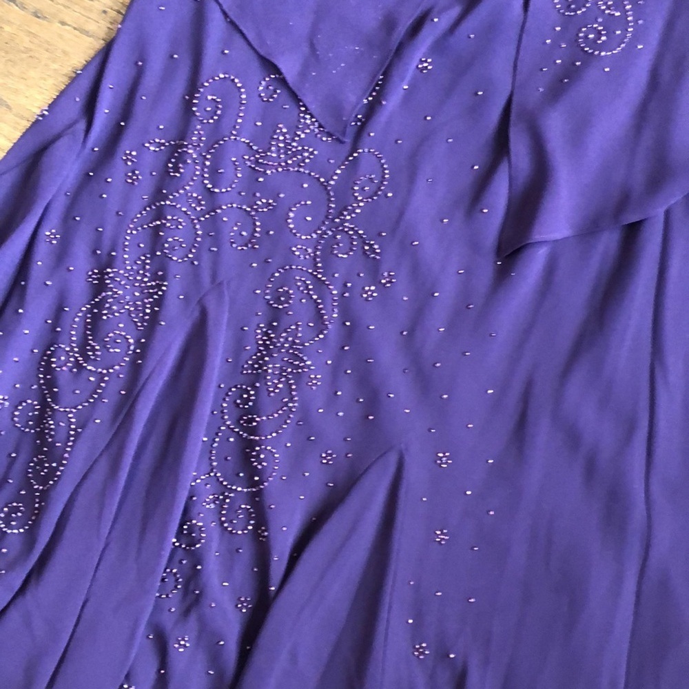 R&M Richard’s 2-Piece Eggplant Stone Beaded Flowy Sheer Evening Gown Set - Picture 3 of 8